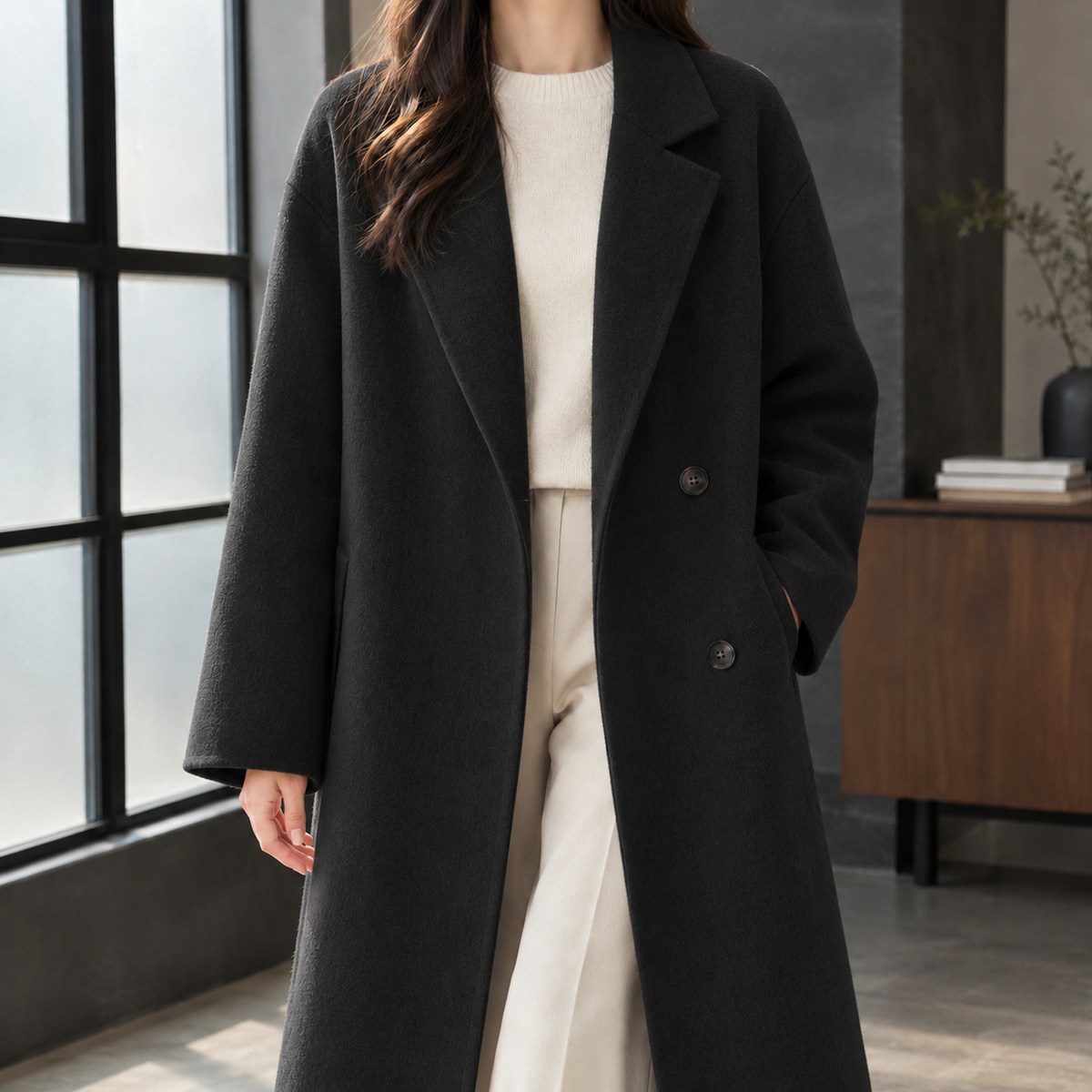 Damen Doppelreihiger Mantel Relaxed Fit Casual