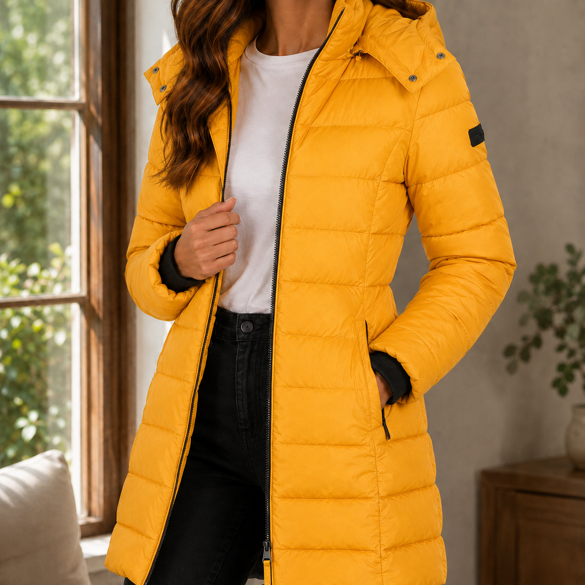 Damen Steppjacke Slim Fit Winter Freizeit mit Kapuze