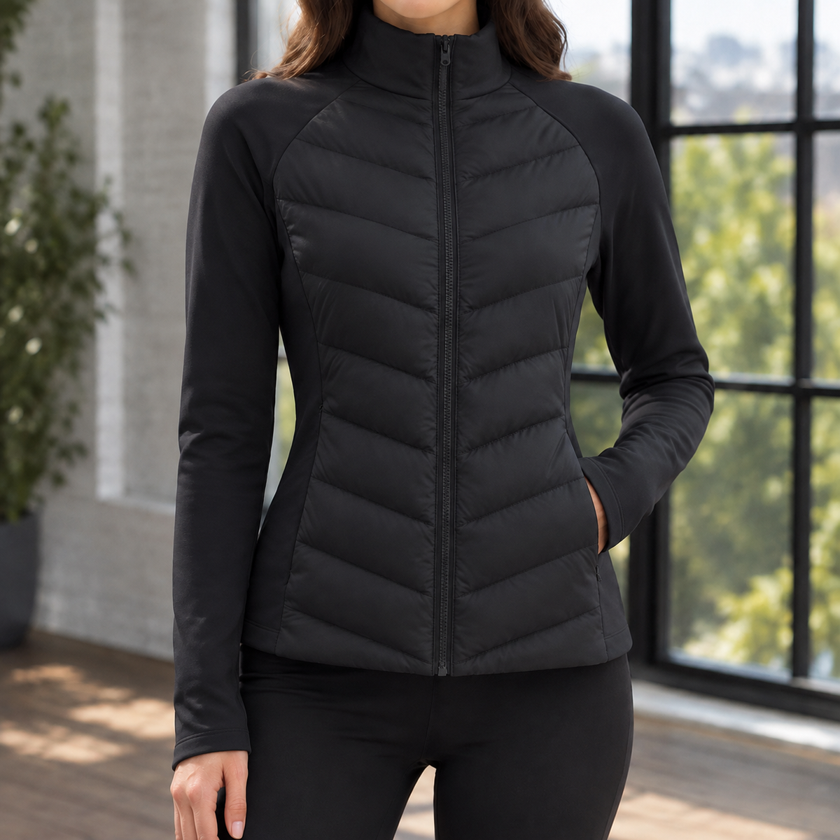 Damen Steppjacke Slim Fit Freizeit Chevron-Muster