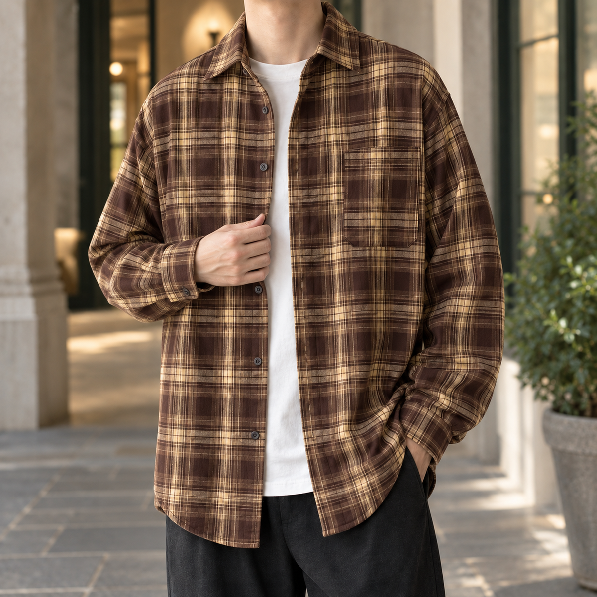 Olev - Overshirt Herren Oversize Casual Karo Muster