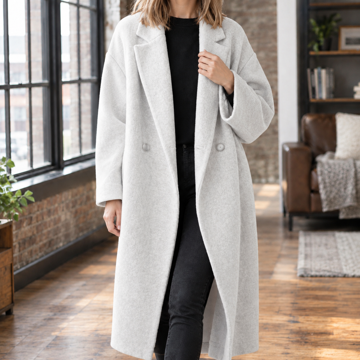 Damen Wollmantel Oversize Freizeit Lässig