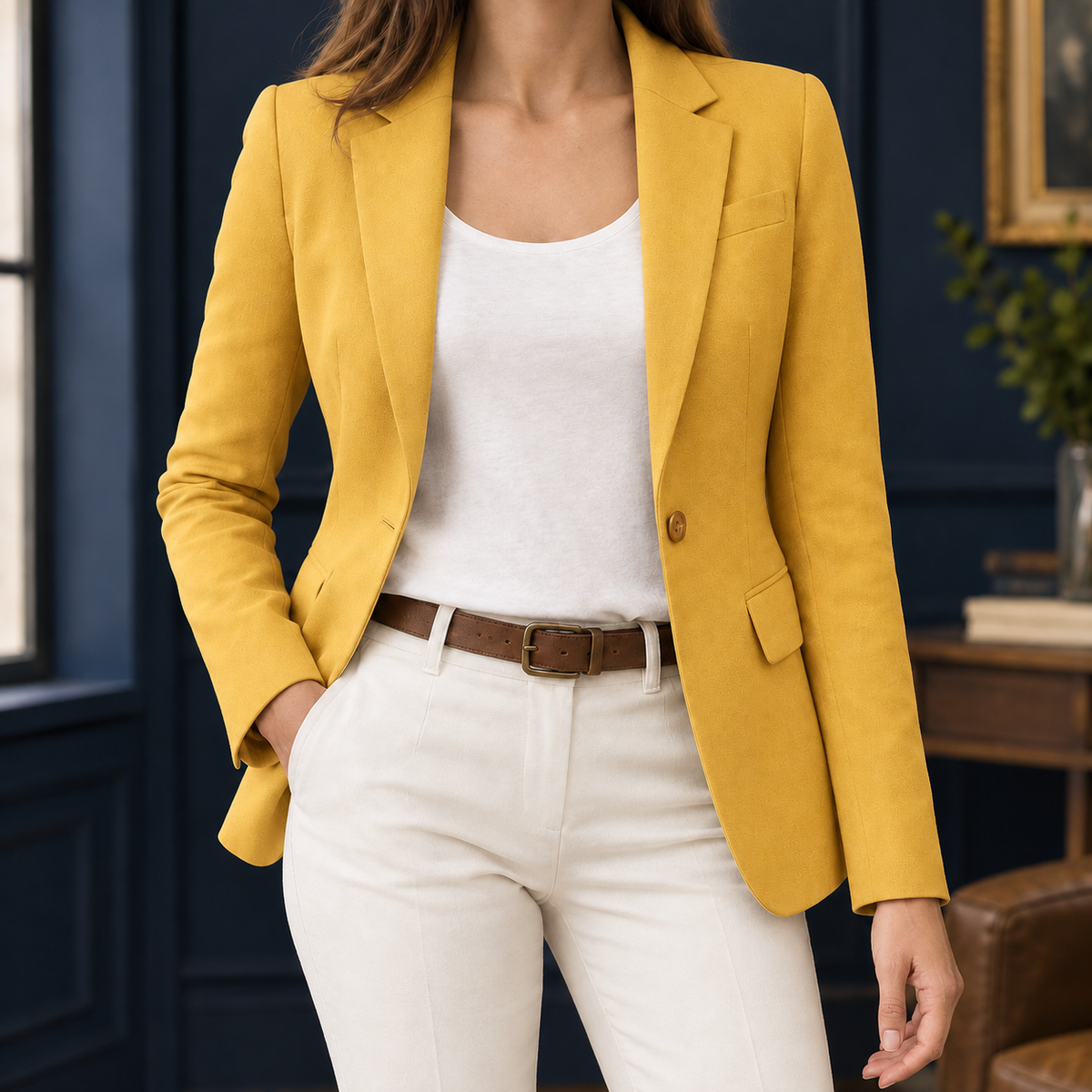 Damen Slim Fit Blazer Business Elegant hüftlang