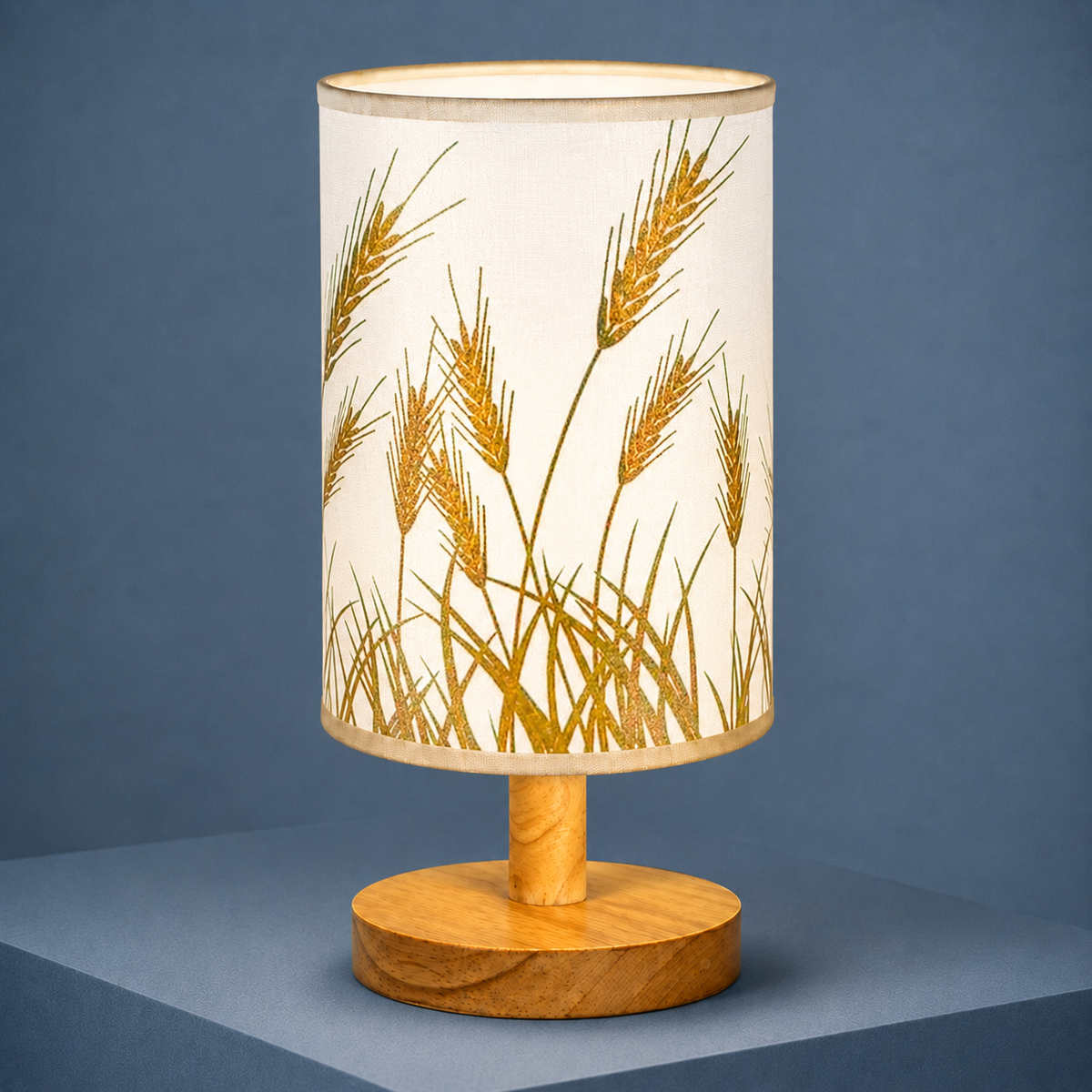 Tischlampe Skandinavisch Wohnzimmer Bambusfuß Zylinderschirm