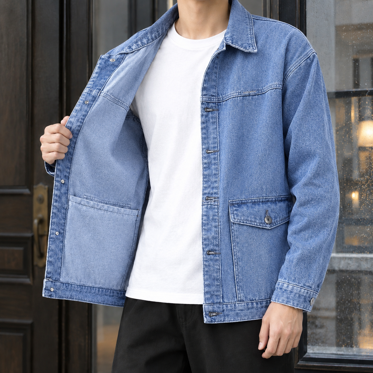 Overshirt Herren Relaxed Fit Freizeit Denim lässig