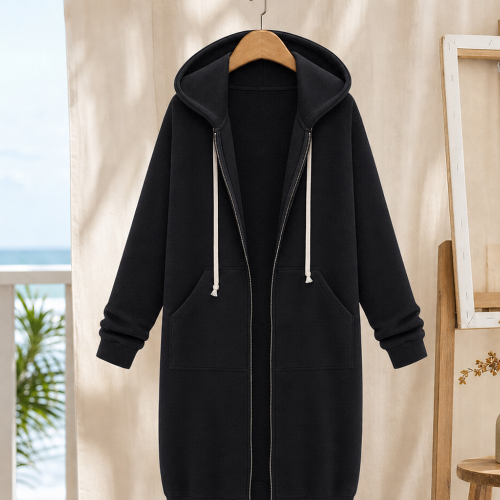 Damen Kapuzenjacke Relaxed Fit Freizeit lang geschnitten