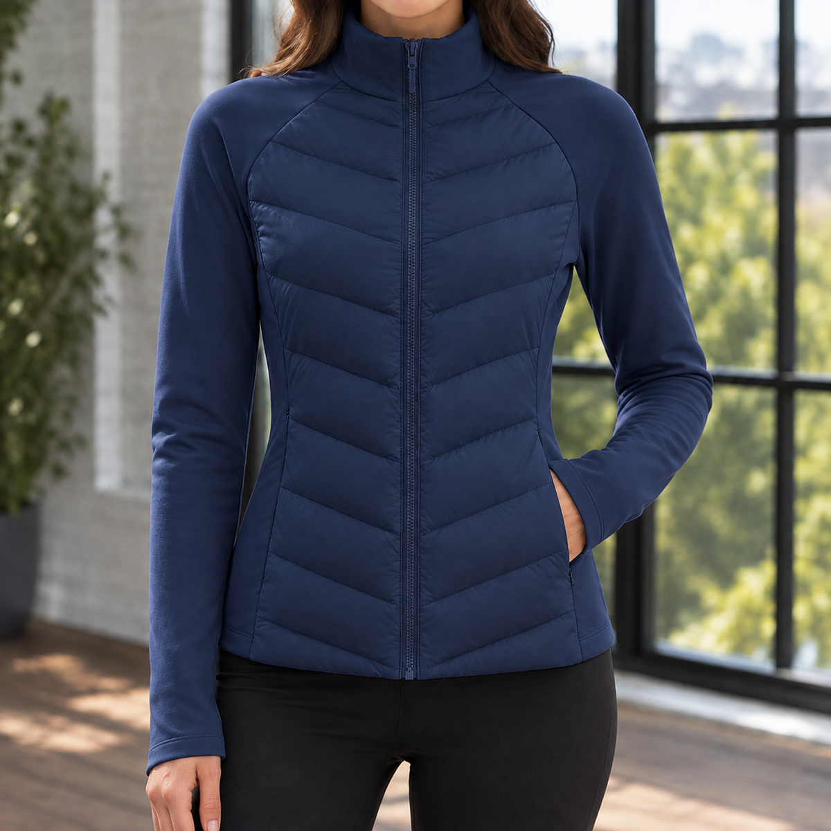 Damen Steppjacke Slim Fit Freizeit Chevron-Muster