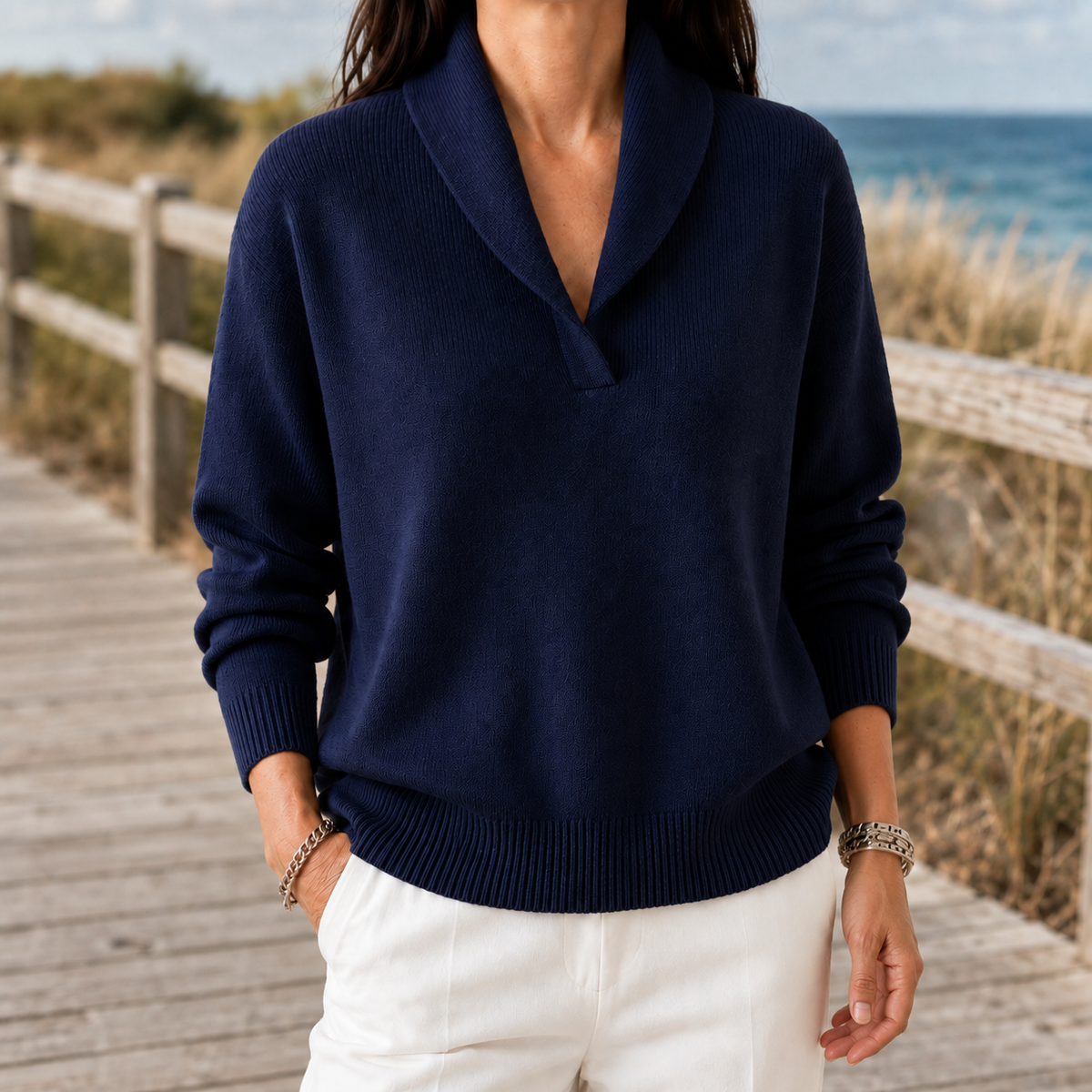 Damen Schalkragenpullover Relaxed Fit Casual Freizeit