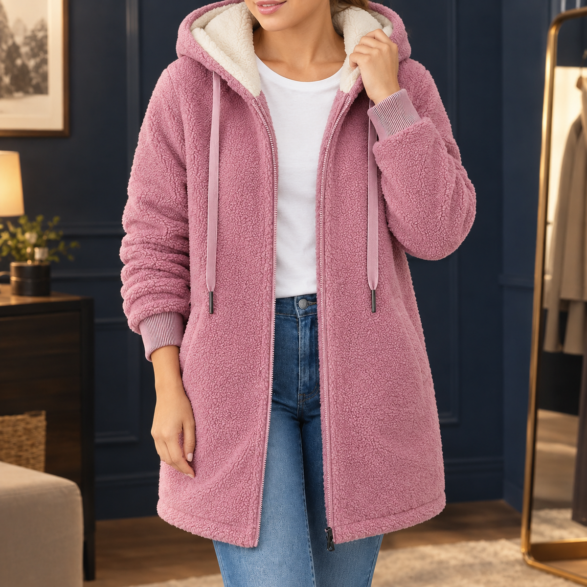 Damen Kapuzenfleecejacke Relaxed Fit Freizeit
