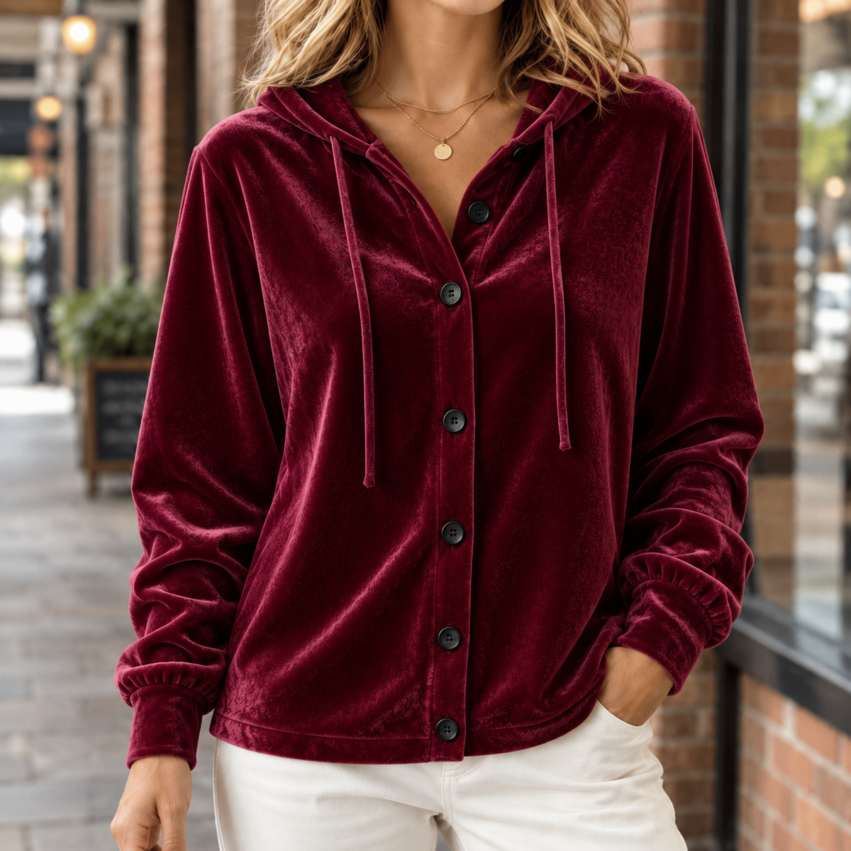Mia - Damen Overshirt Samt Relaxed Fit Freizeit