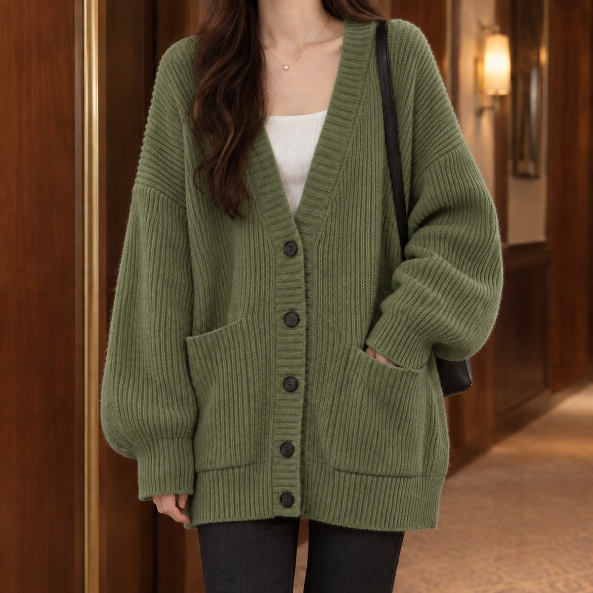 Damen Rippstrick-Cardigan Oversize Freizeit