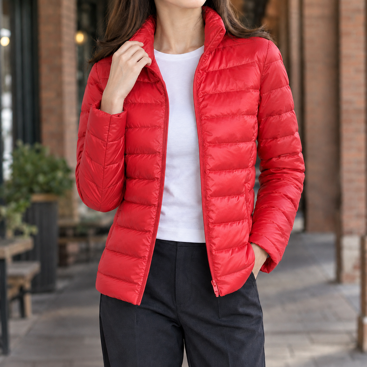Damen Slim Fit Steppjacke Kaschmirgefüllt Freizeit