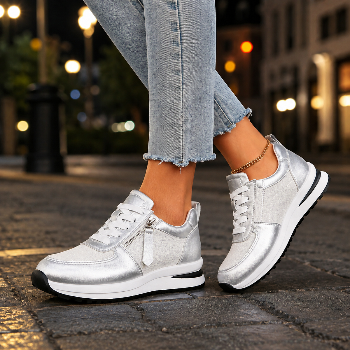 Sneakers Damen Low-Top Freizeit mit praktischem Reißverschluss