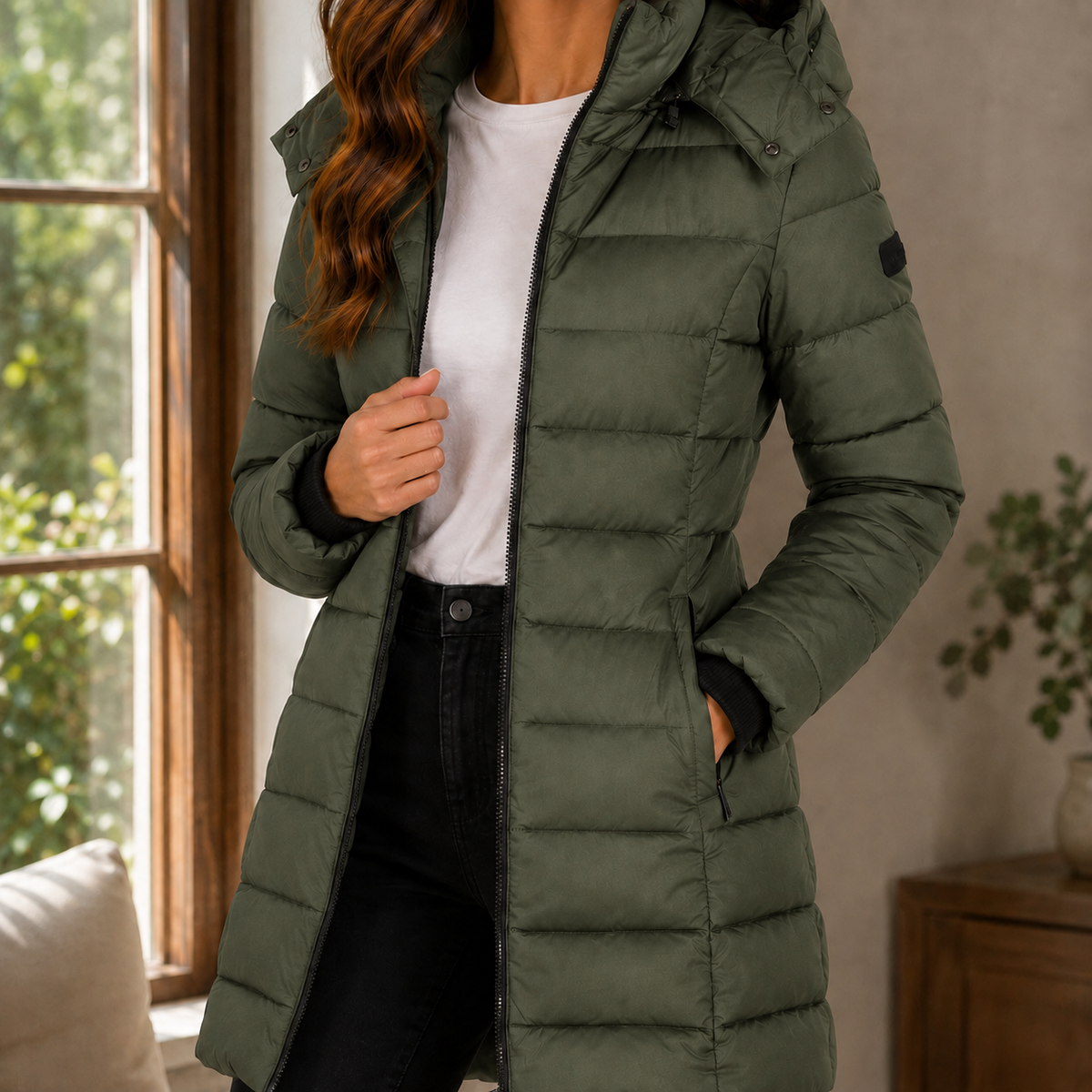 Damen Steppjacke Slim Fit Winter Freizeit mit Kapuze