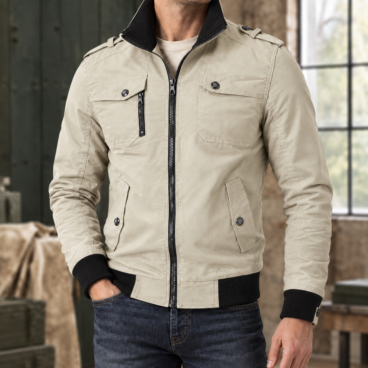 Utility Jacke Damen Tailliert Casual Freizeit
