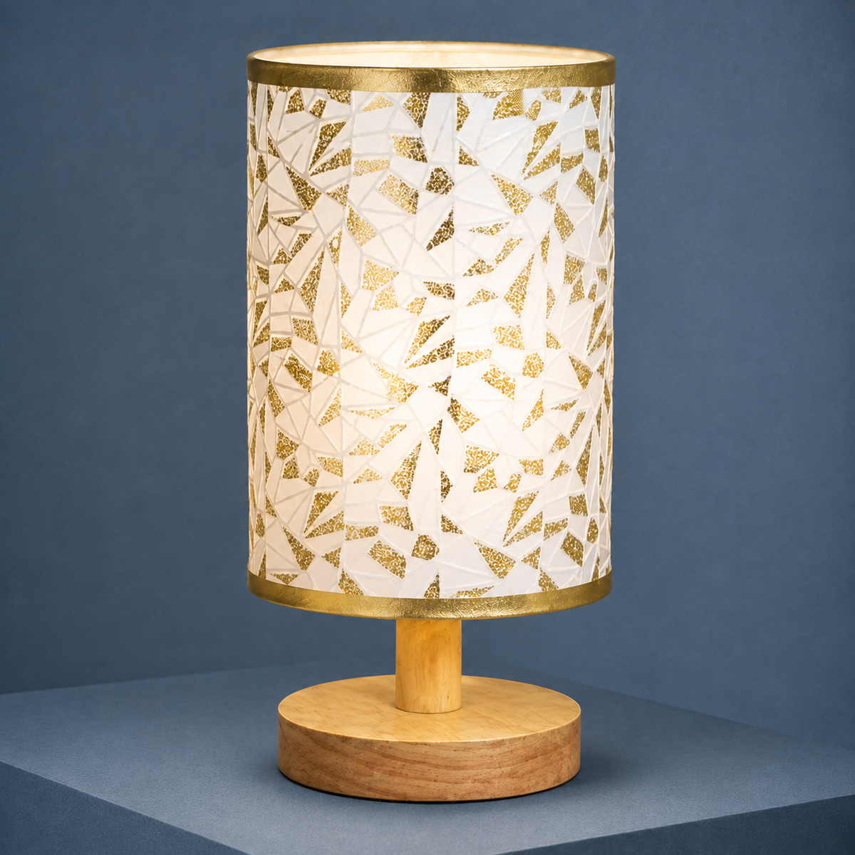 Tischlampe Skandinavisch Wohnzimmer Bambusfuß Zylinderschirm