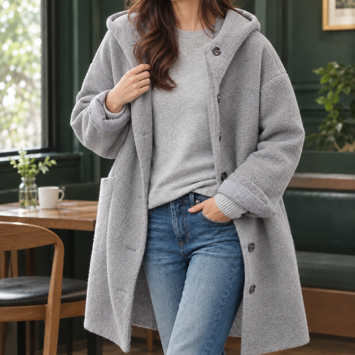 Damen Kapuzenmantel Oversize Freizeit weich und lang