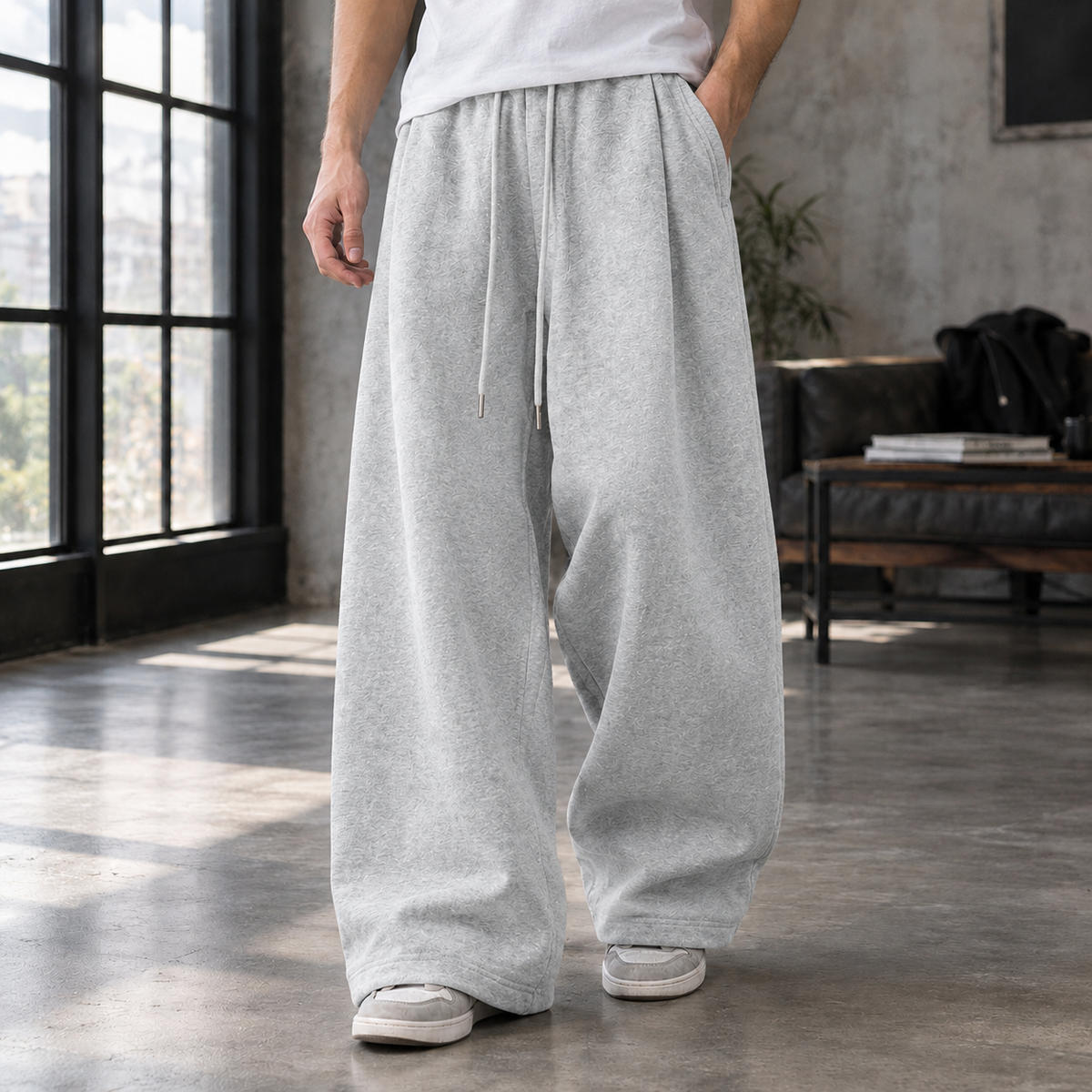 Weite Herrenhose Relaxed Fit Freizeit mit Kordelzugbund