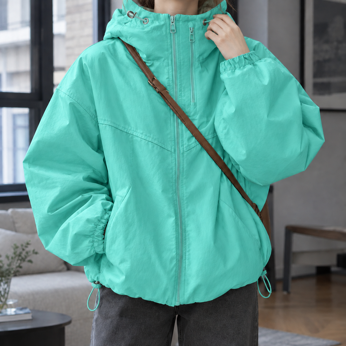 Damen Kapuzenjacke Relaxed Fit Casual mit Reißverschluss