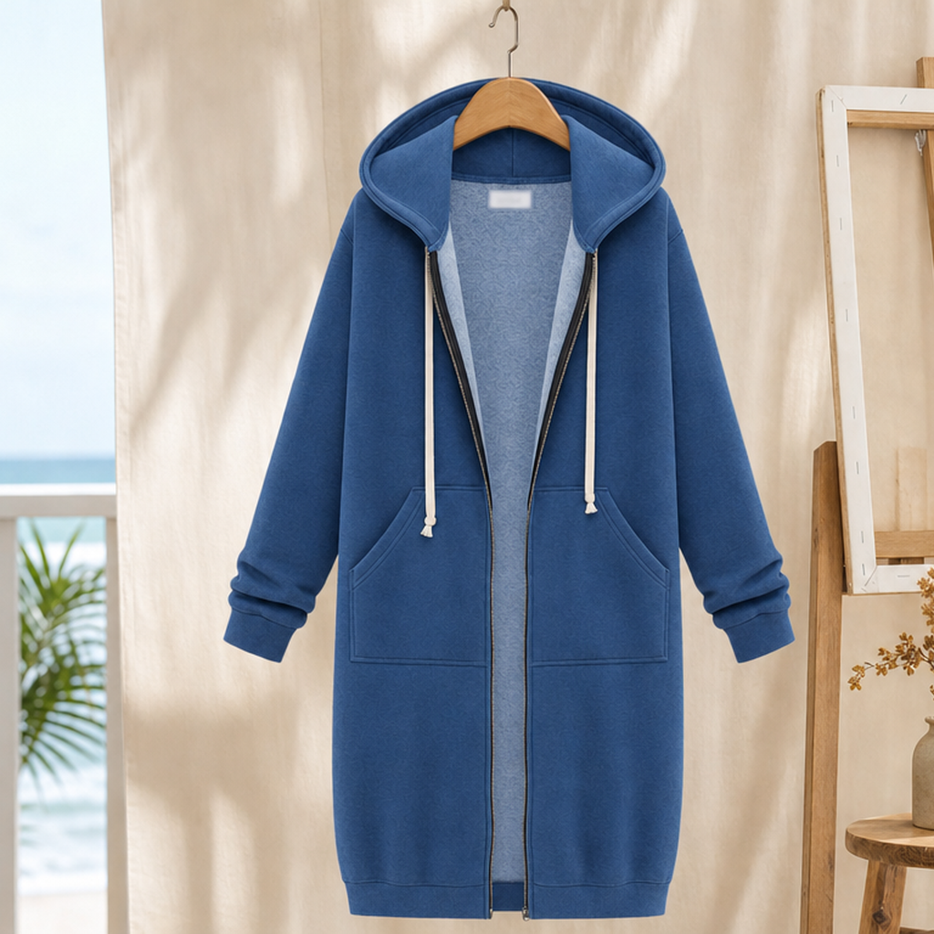 Damen Kapuzenjacke Relaxed Fit Freizeit lang geschnitten