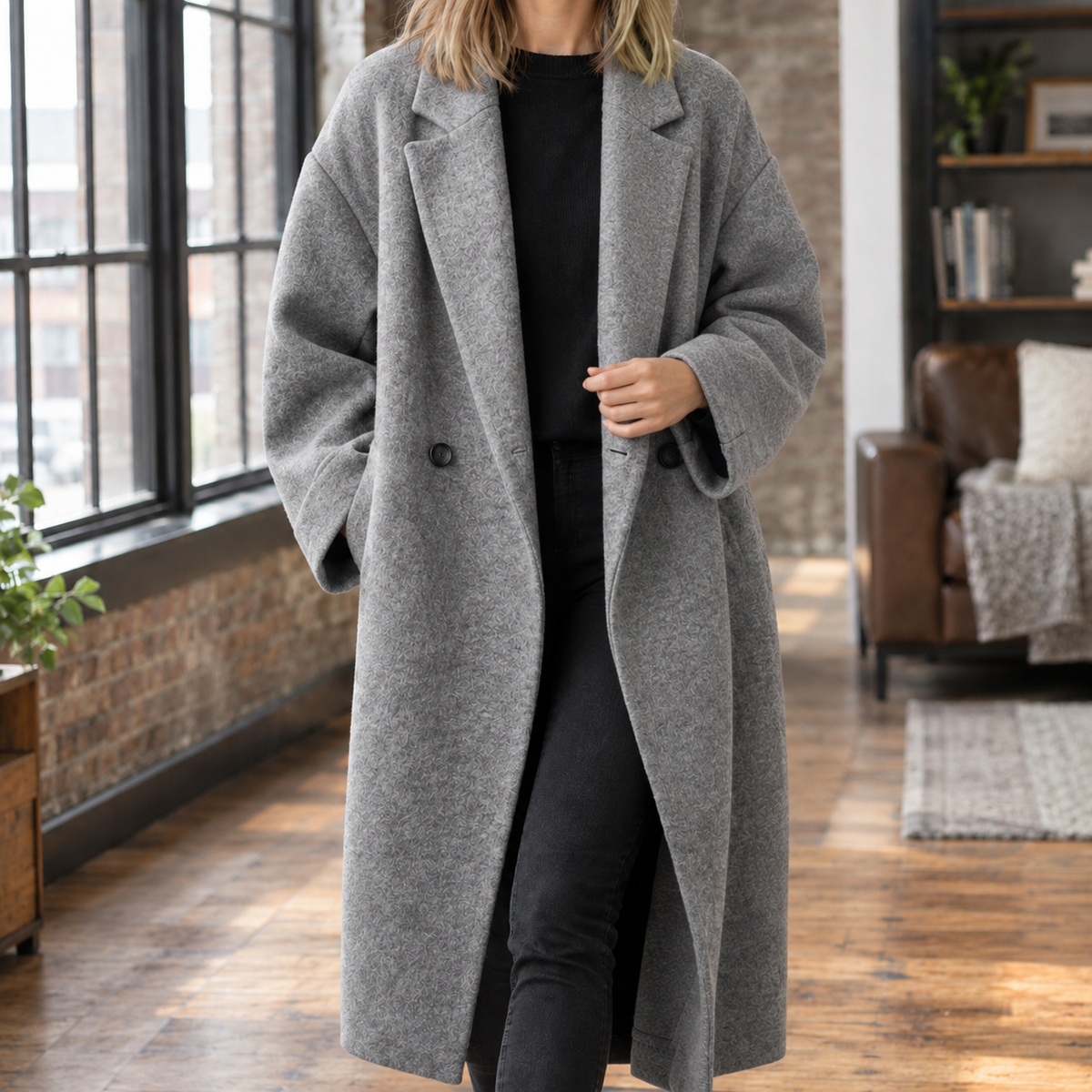 Damen Wollmantel Oversize Freizeit Lässig