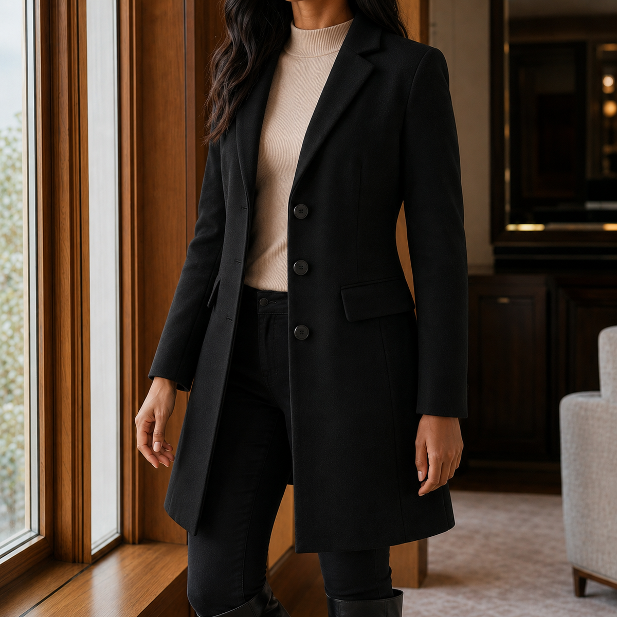 Damen Mantel Slim Fit Business Elegant