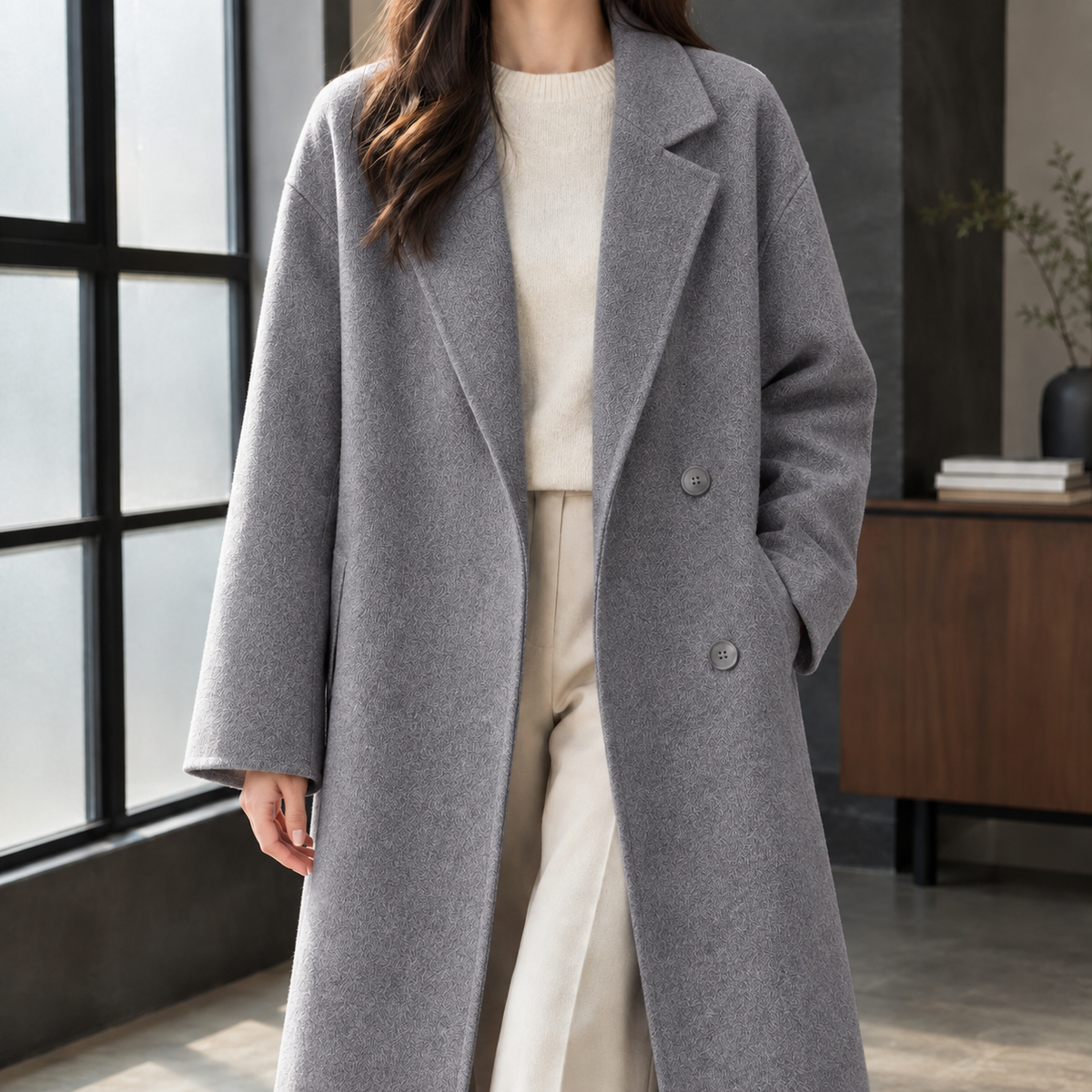 Damen Doppelreihiger Mantel Relaxed Fit Casual