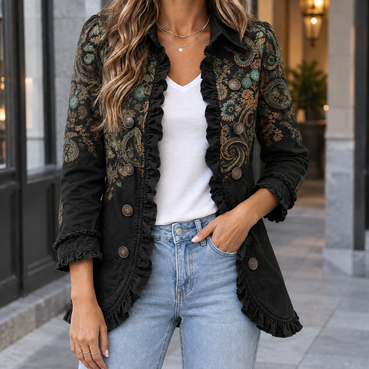 Damen Rüschensakko Regular Fit Business Elegant