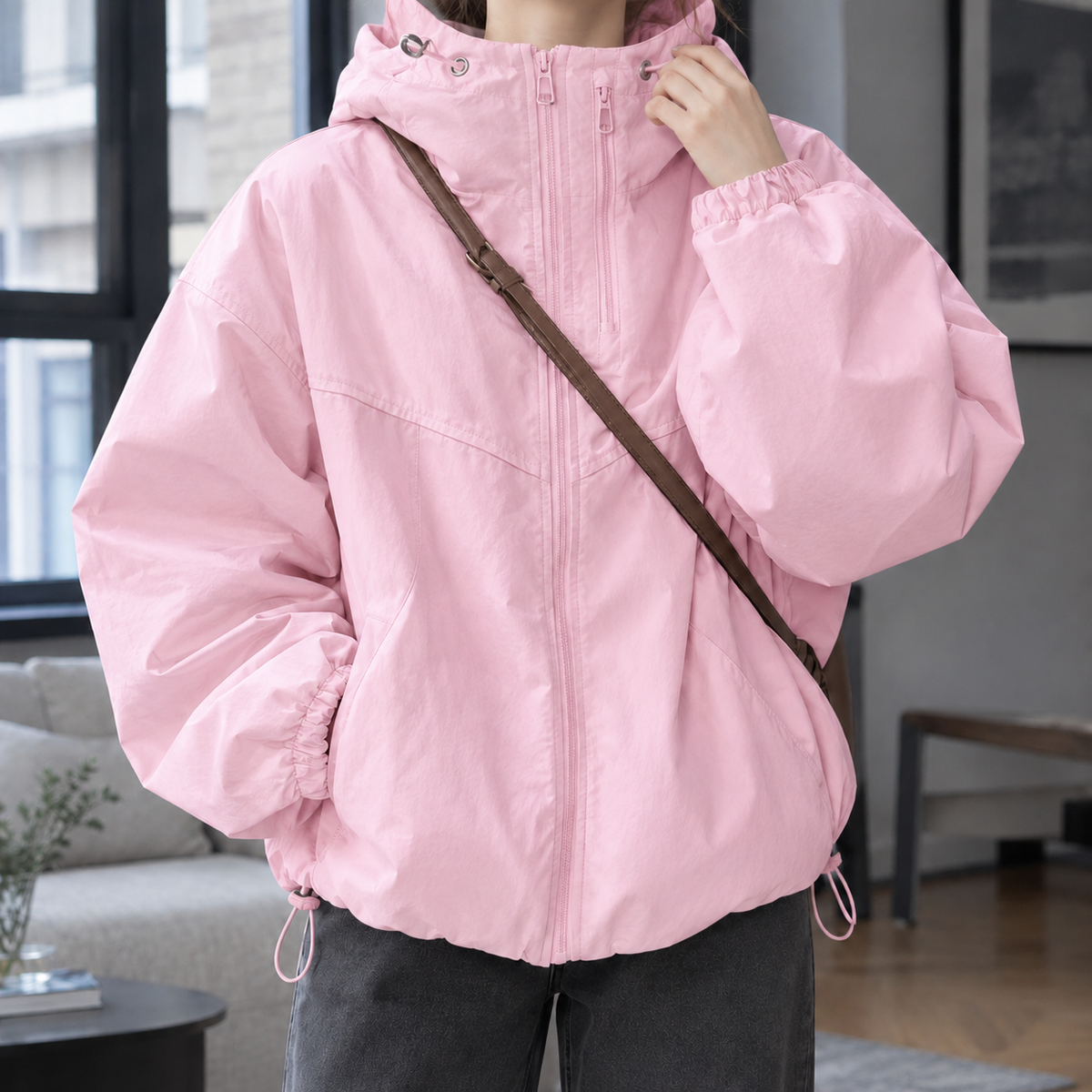 Damen Kapuzenjacke Relaxed Fit Casual mit Reißverschluss