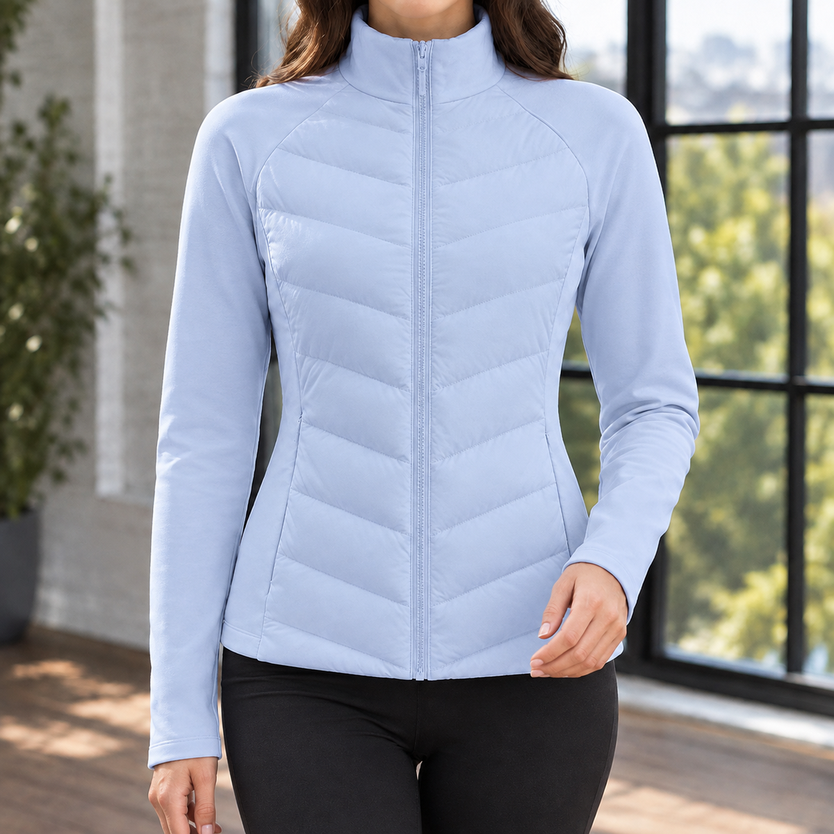 Damen Steppjacke Slim Fit Freizeit Chevron-Muster