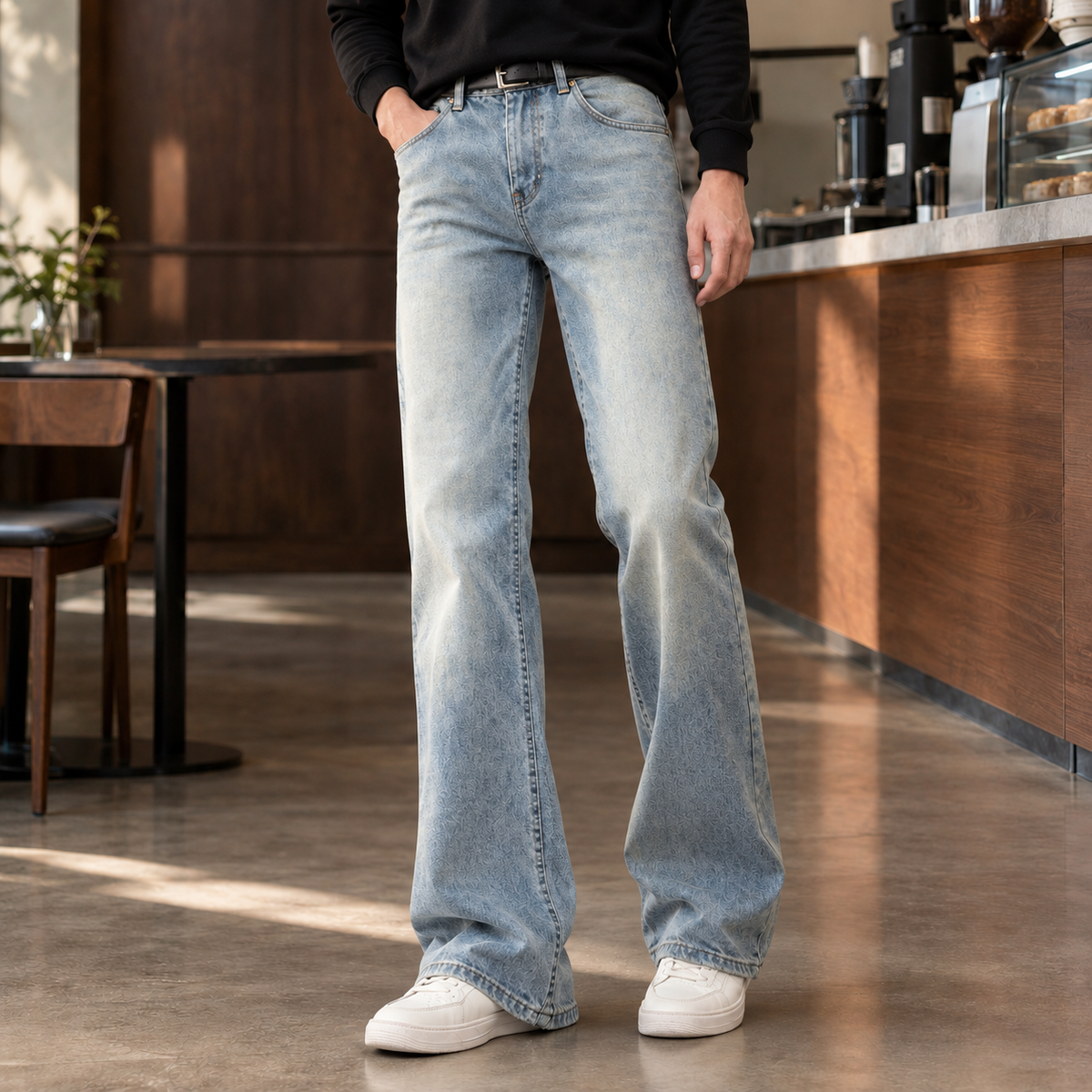 Herren Flared Jeans Slim Fit Freizeit