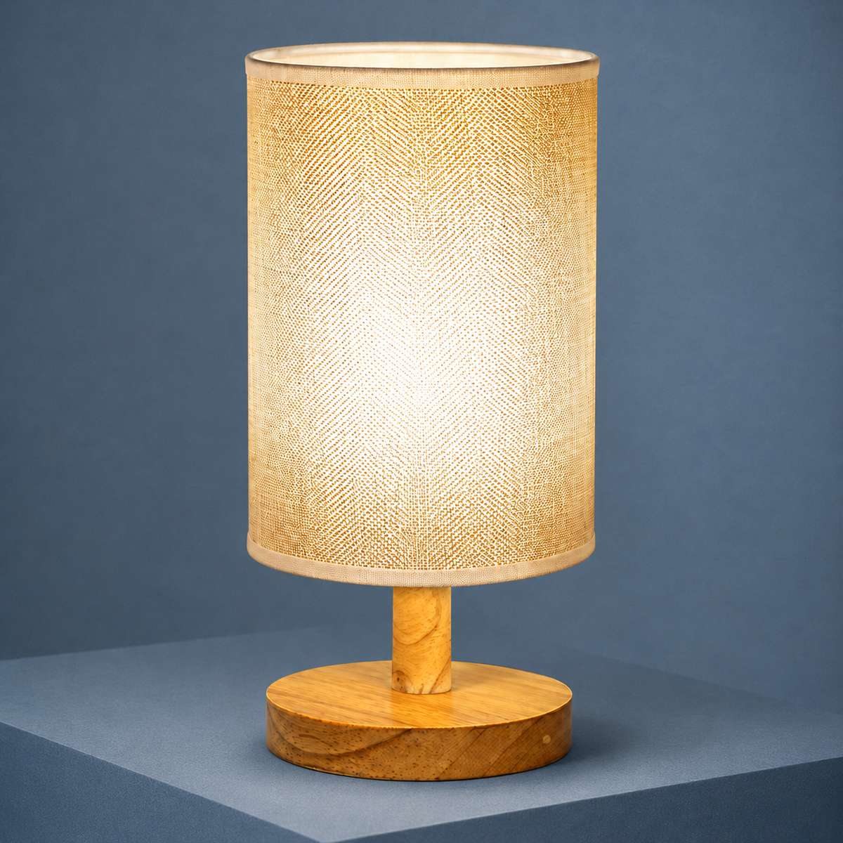 Tischlampe Skandinavisch Wohnzimmer Bambusfuß Zylinderschirm
