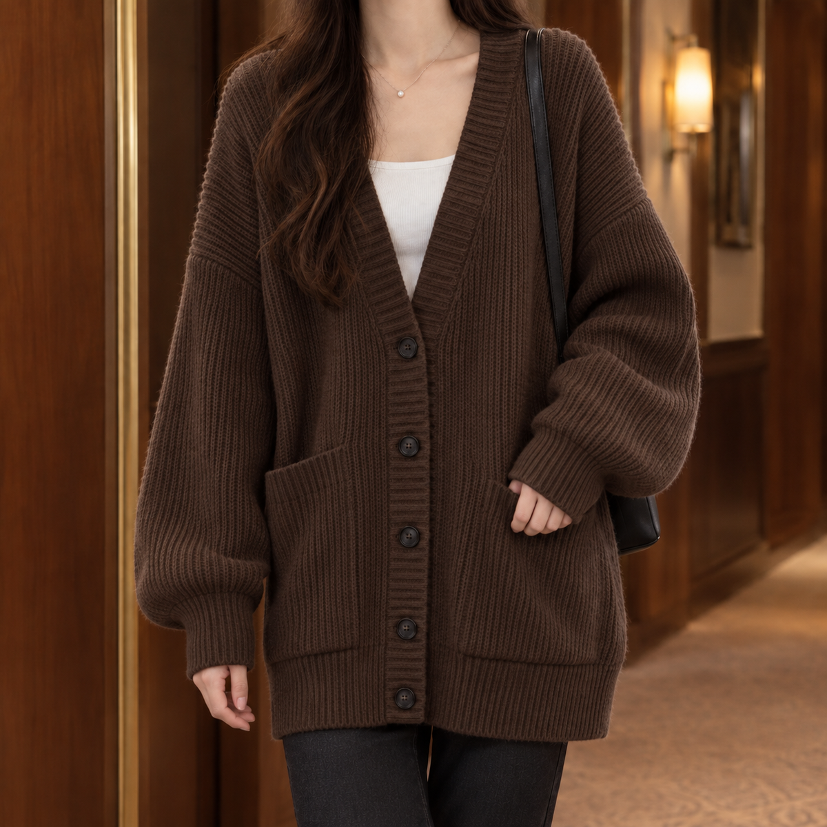 Damen Rippstrick-Cardigan Oversize Freizeit