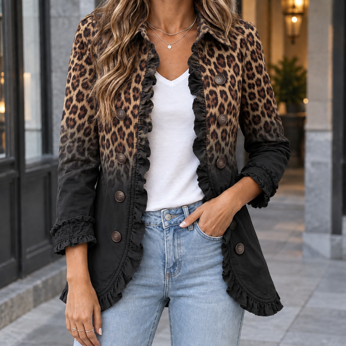 Damen Rüschensakko Regular Fit Business Elegant