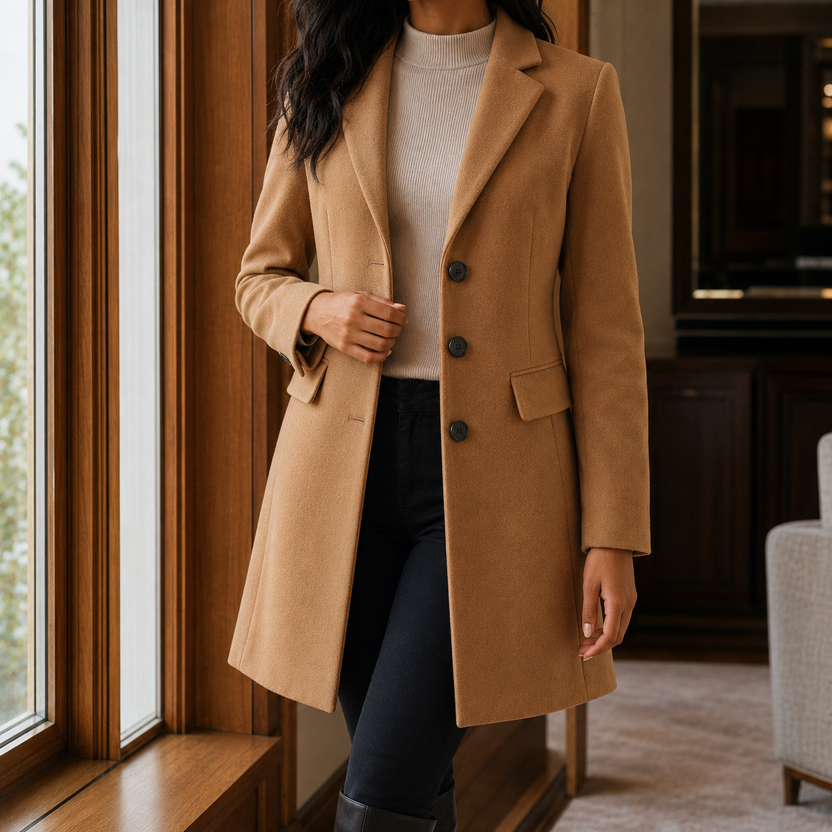 Damen Mantel Slim Fit Business Elegant
