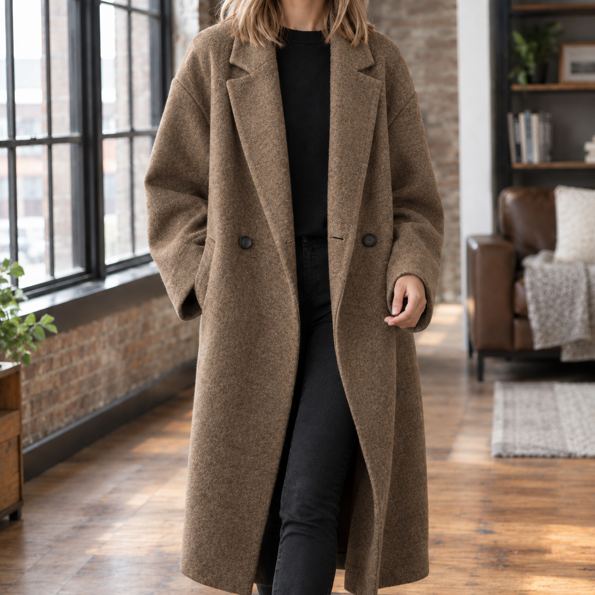 Damen Wollmantel Oversize Casual mit breitem Revers