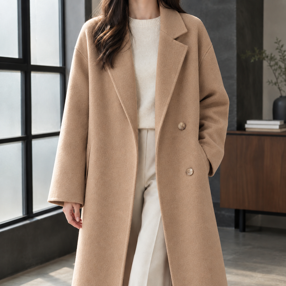 Damen Doppelreihiger Mantel Relaxed Fit Casual