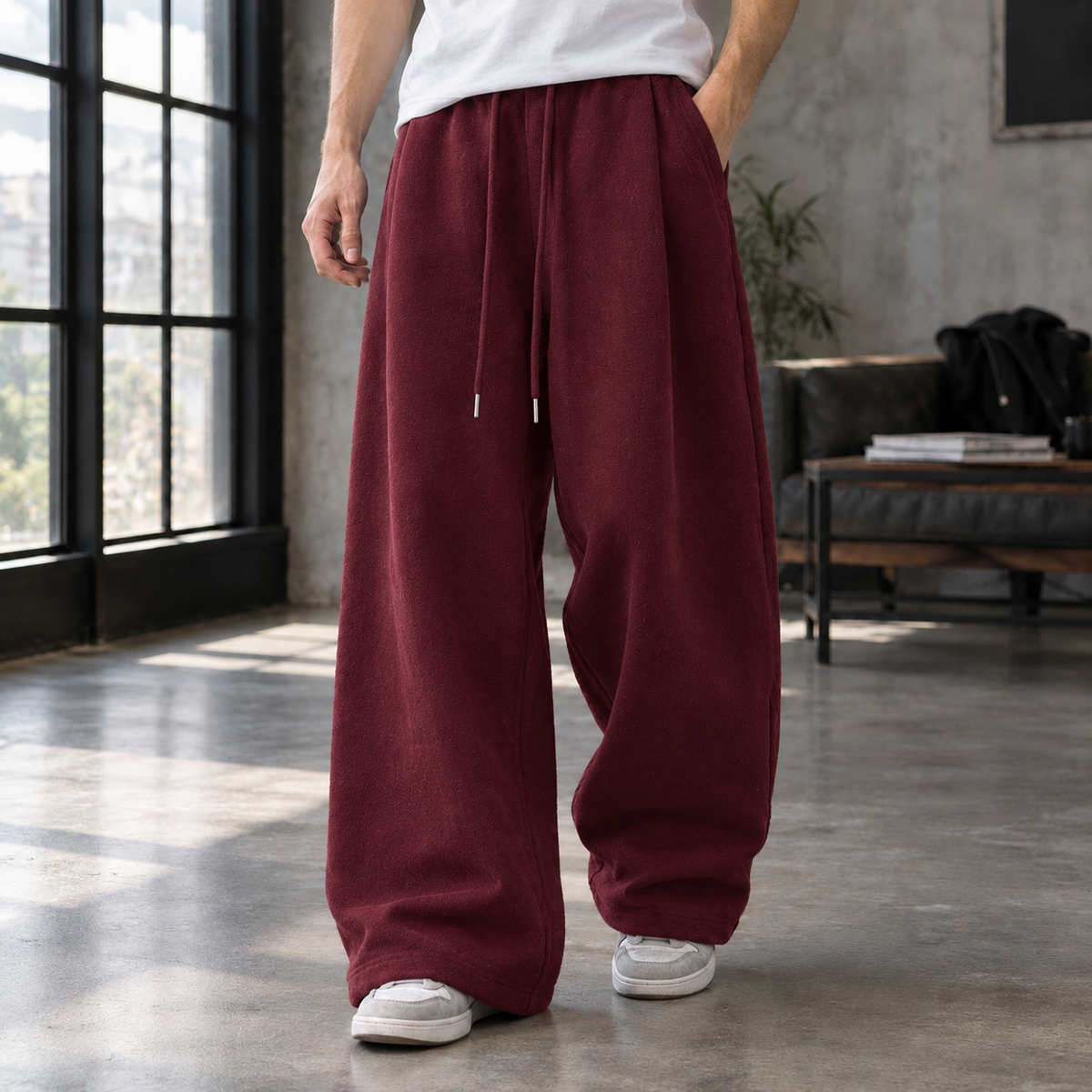 Weite Herrenhose Relaxed Fit Freizeit mit Kordelzugbund