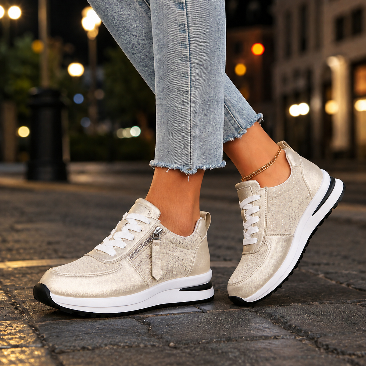 Sneakers Damen Low-Top Freizeit mit praktischem Reißverschluss