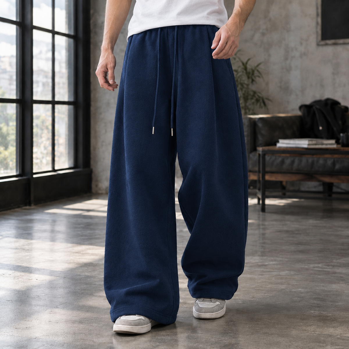 Weite Herrenhose Relaxed Fit Freizeit mit Kordelzugbund