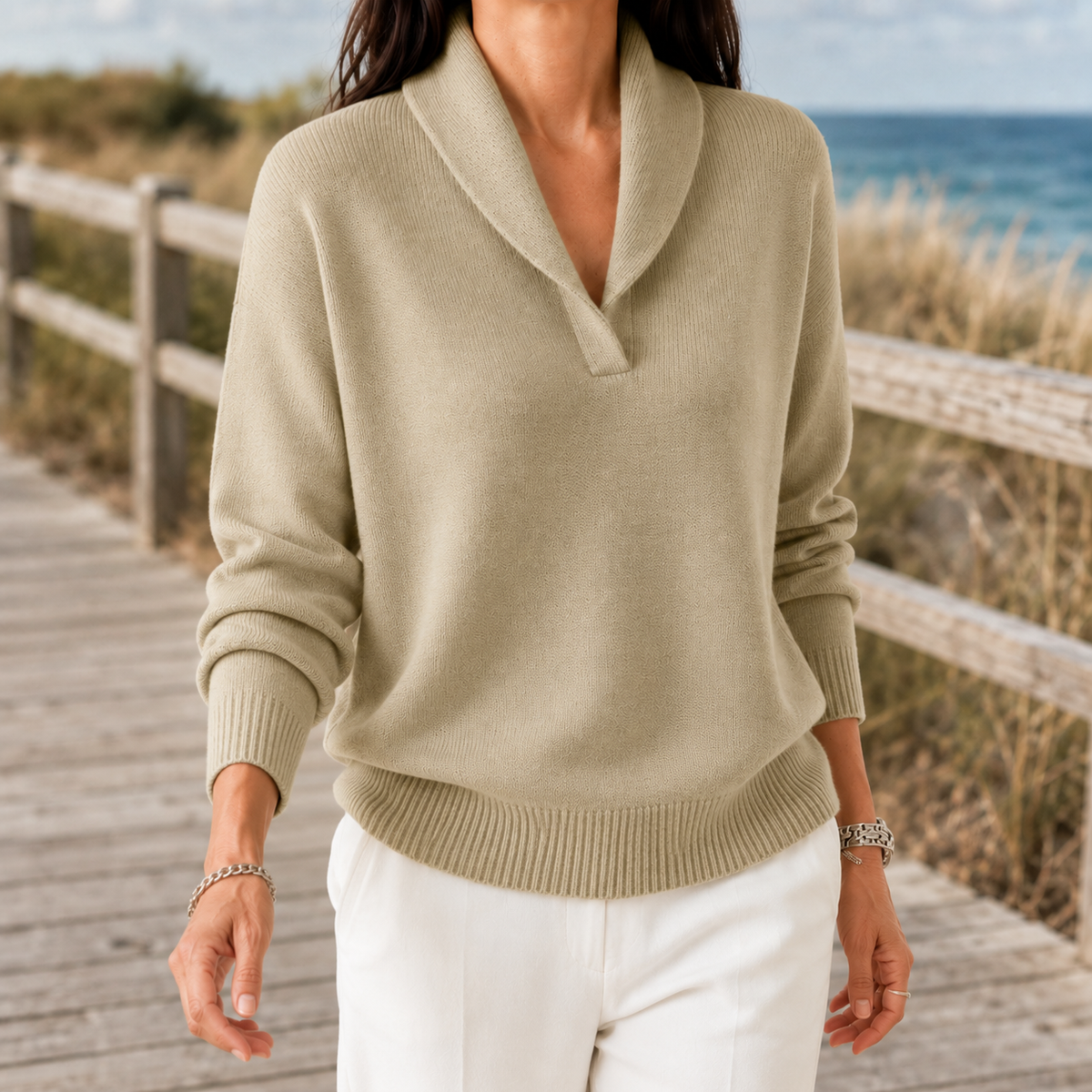 Damen Schalkragenpullover Relaxed Fit Casual Freizeit