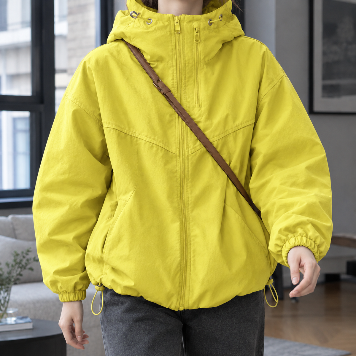 Damen Kapuzenjacke Relaxed Fit Casual mit Reißverschluss