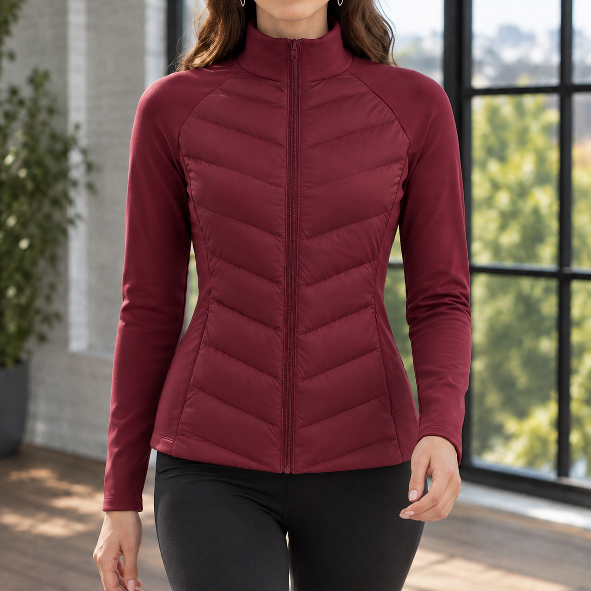 Damen Steppjacke Slim Fit Freizeit Chevron-Muster