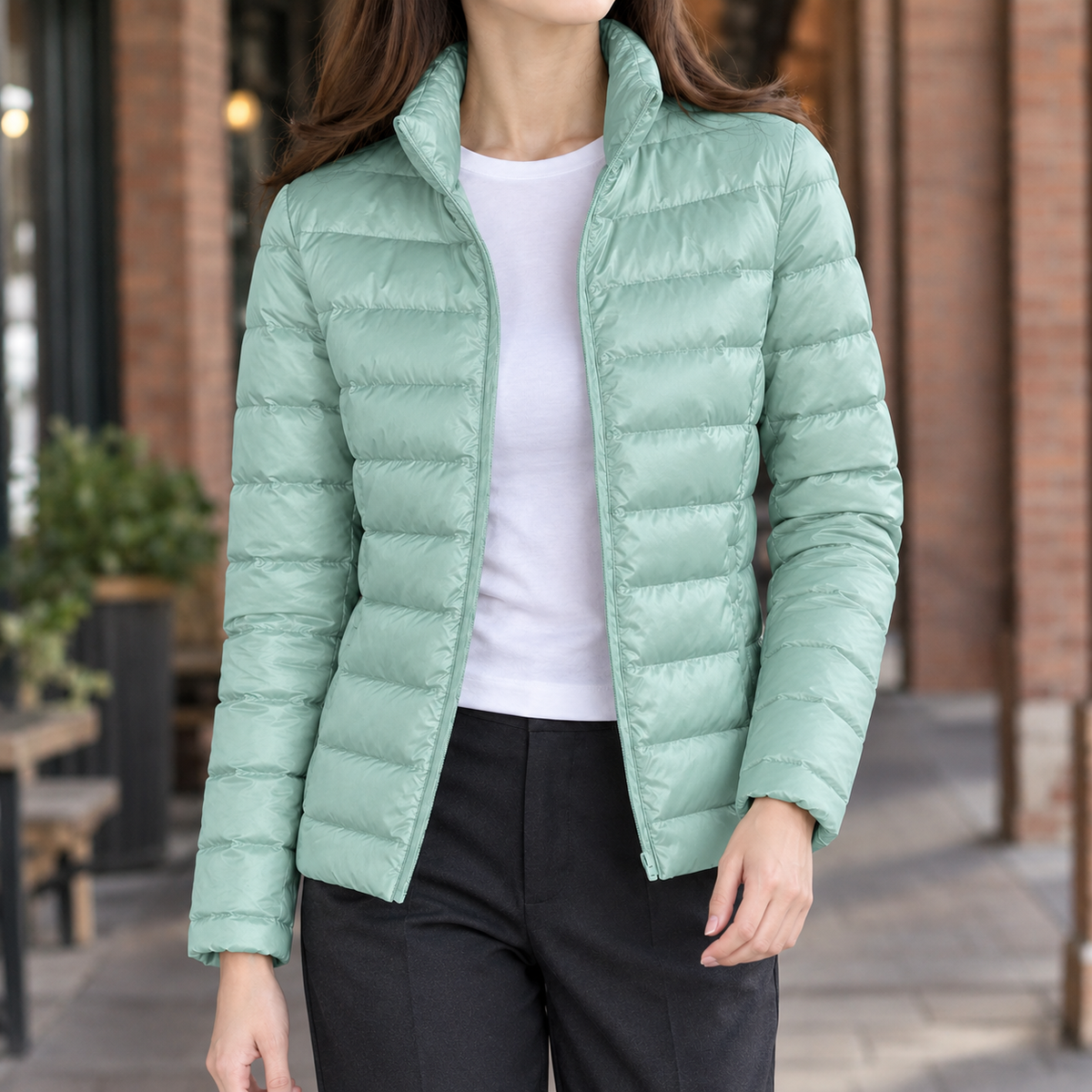 Damen Slim Fit Steppjacke Kaschmirgefüllt Freizeit