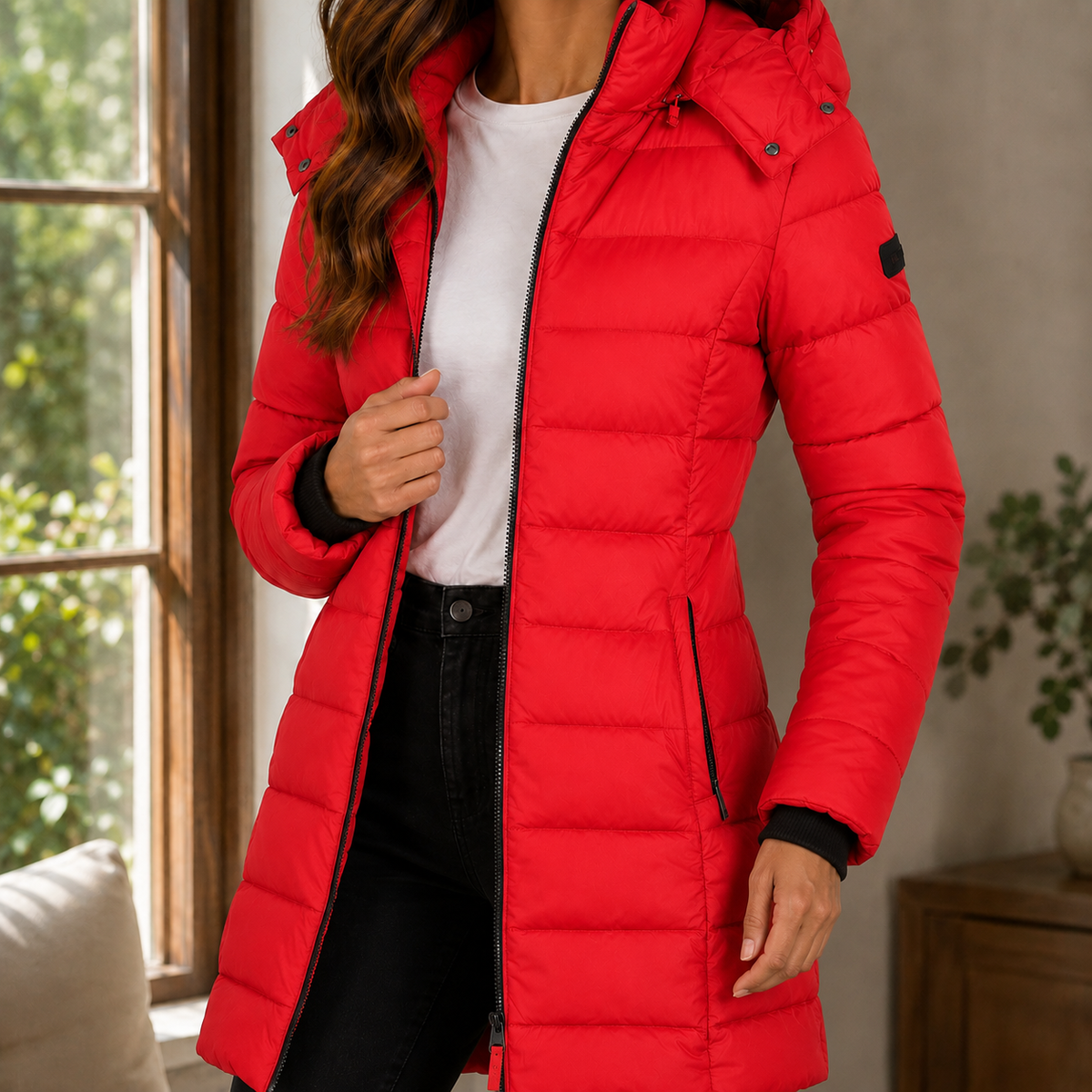 Damen Steppjacke Slim Fit Winter Freizeit mit Kapuze