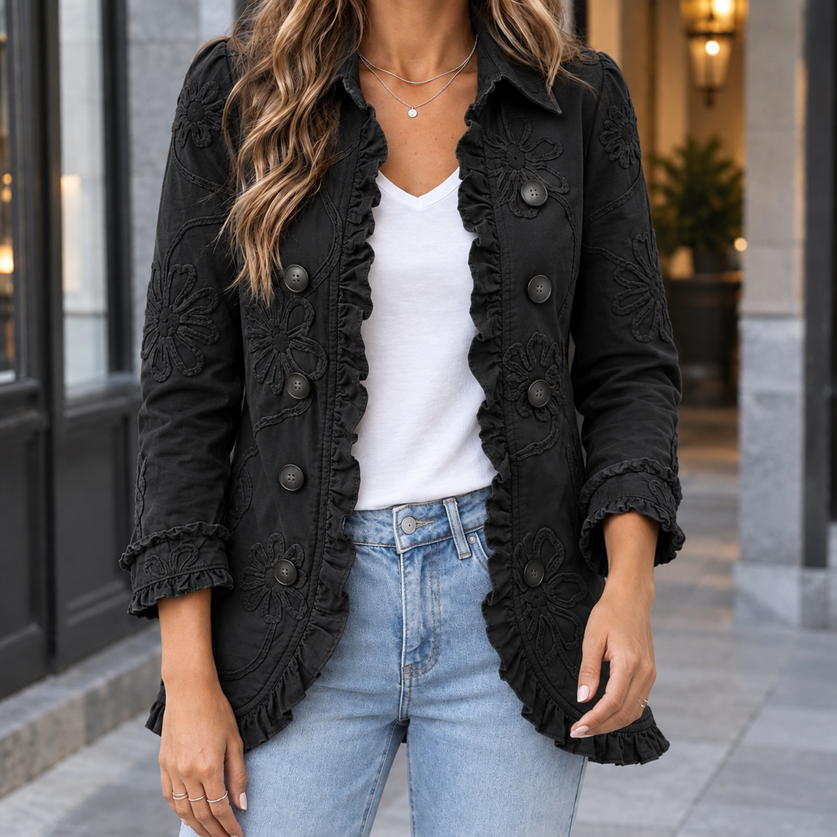 Damen Rüschensakko Regular Fit Business Elegant