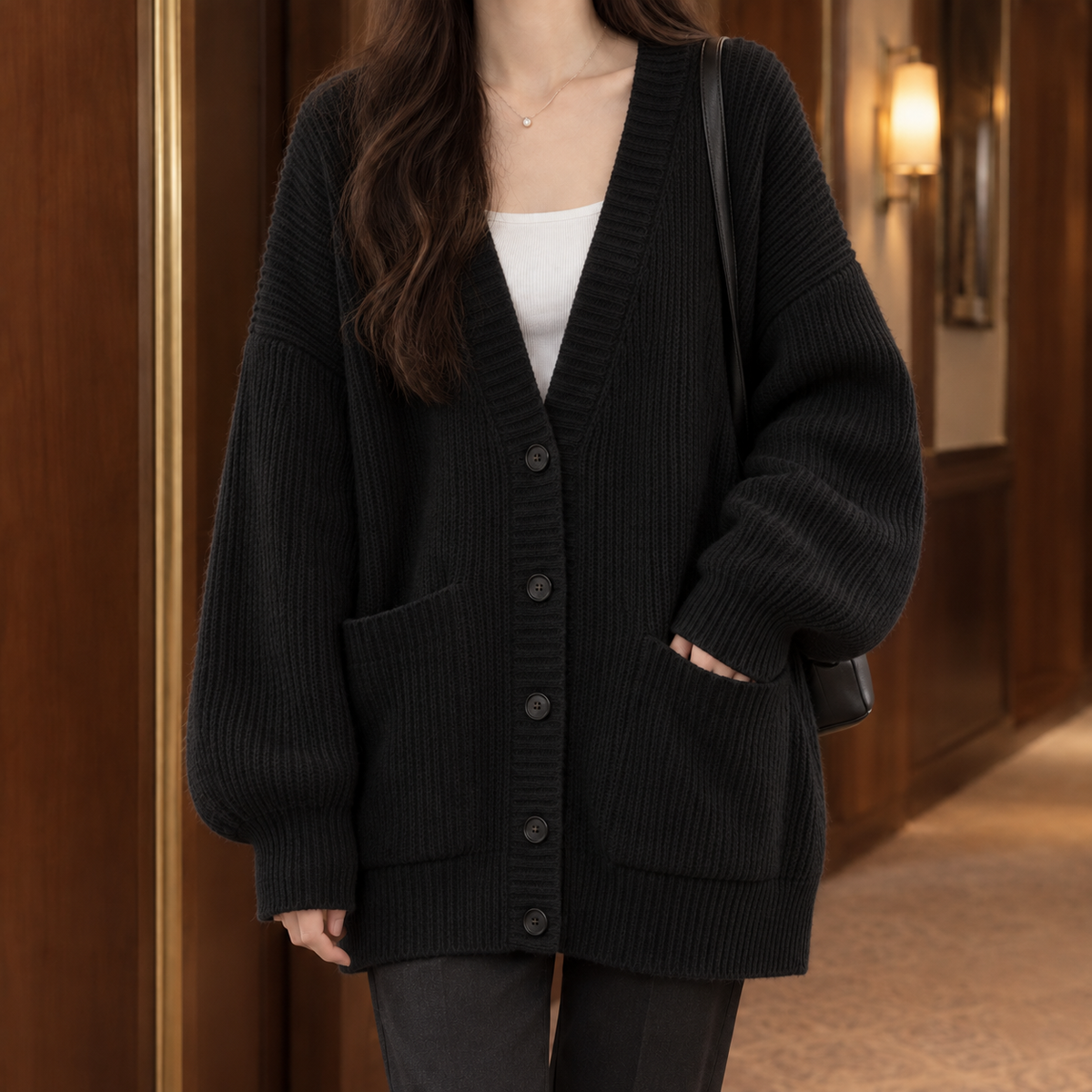 Damen Rippstrick-Cardigan Oversize Freizeit