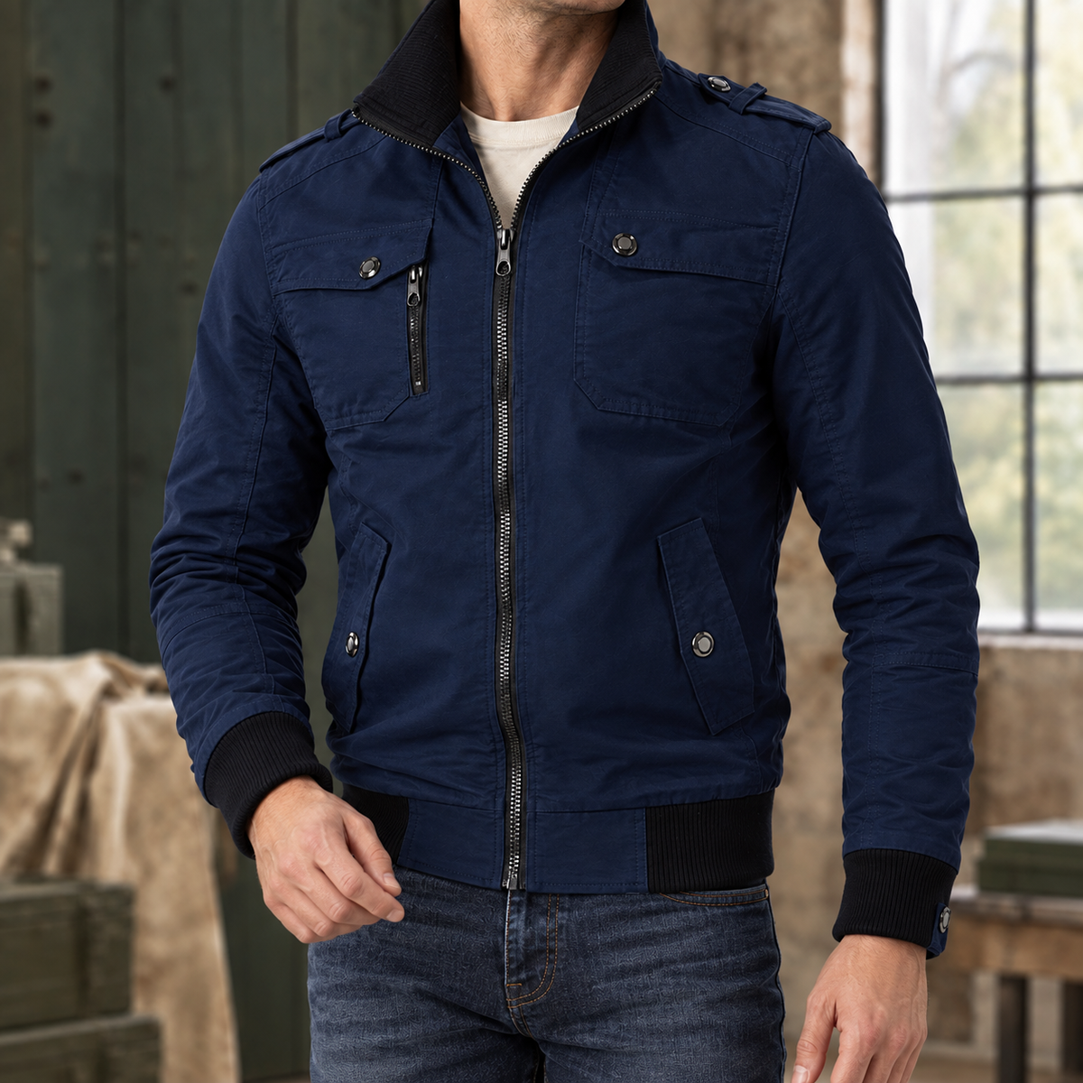 Utility Jacke Damen Tailliert Casual Freizeit