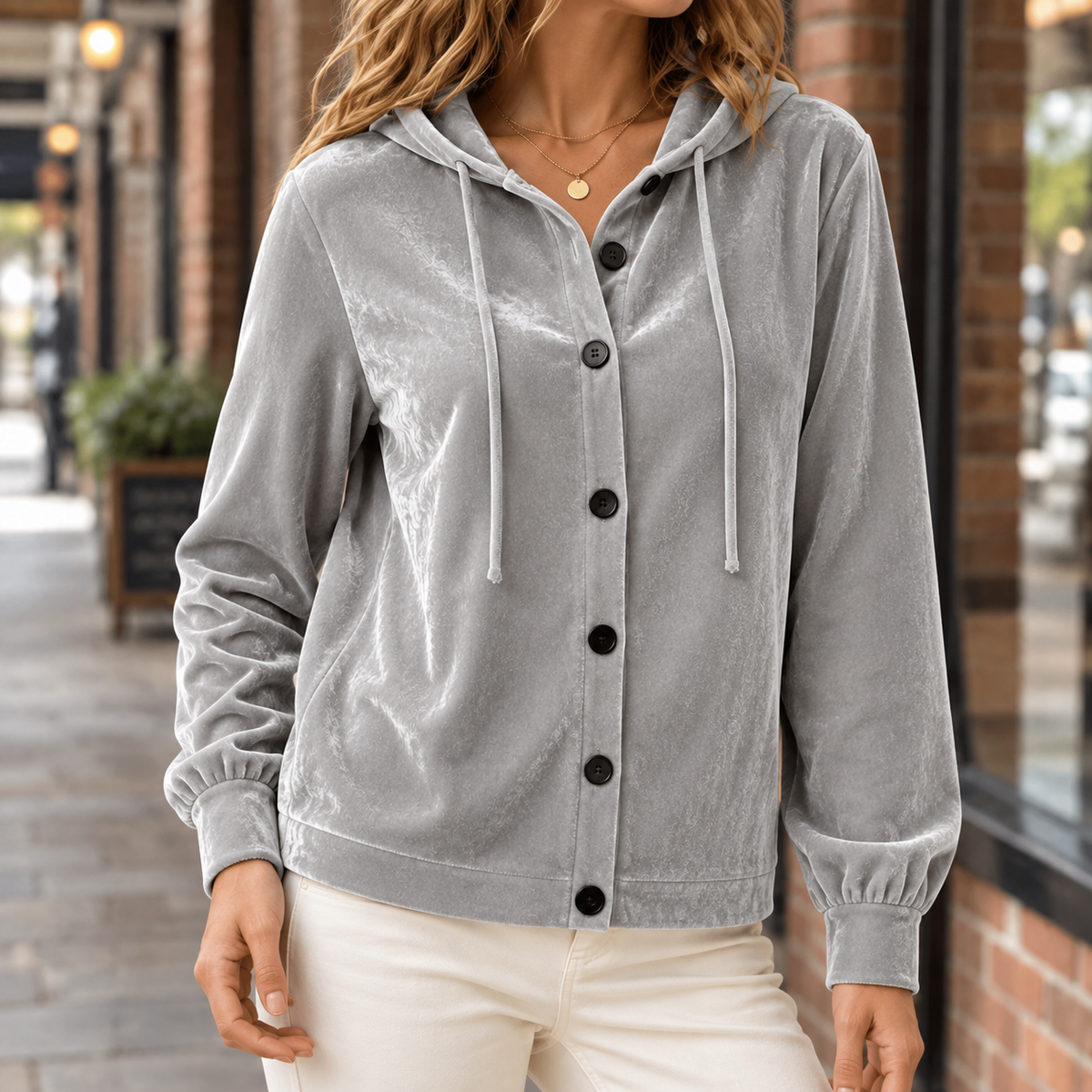 Mia - Damen Overshirt Samt Relaxed Fit Freizeit