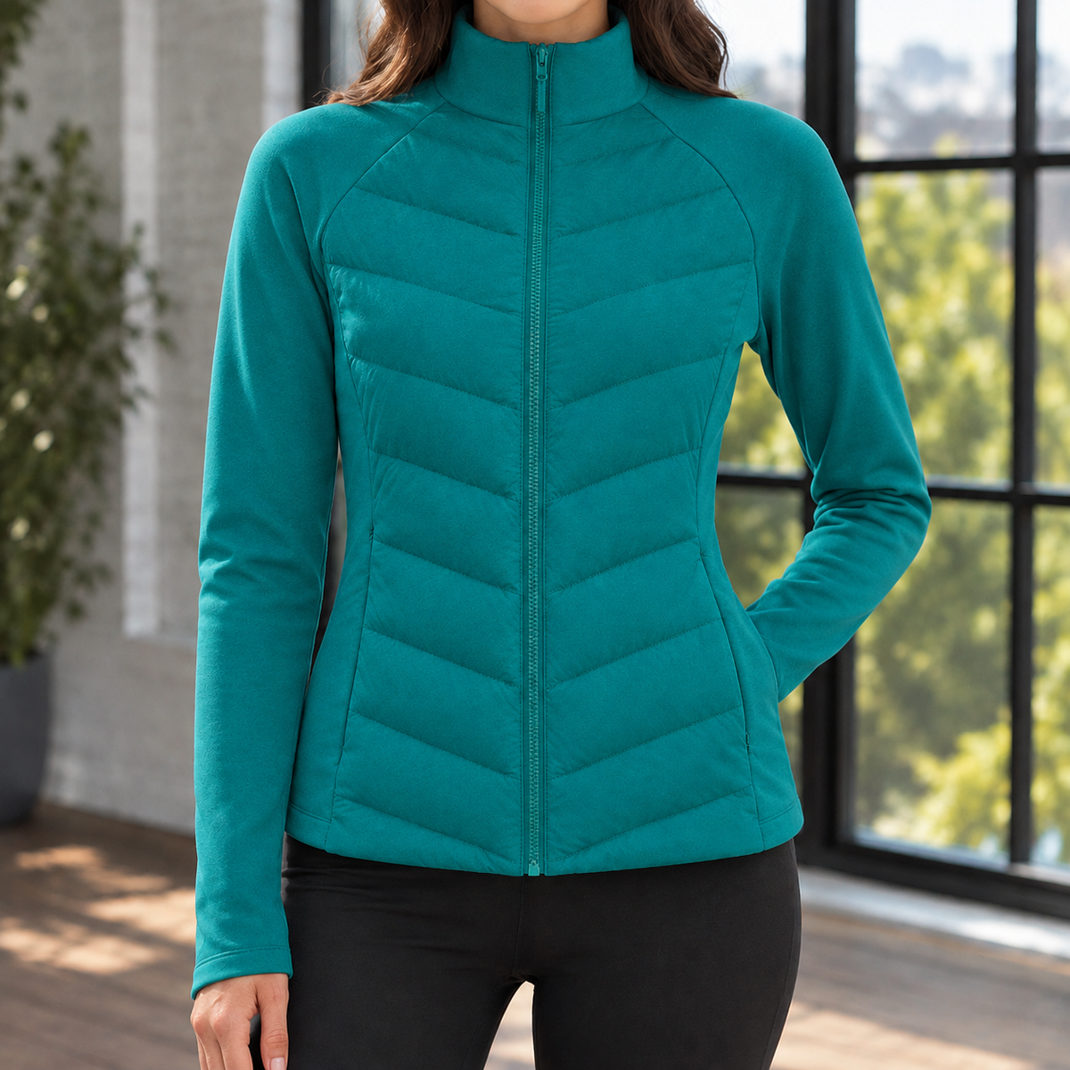 Damen Steppjacke Slim Fit Freizeit Chevron-Muster