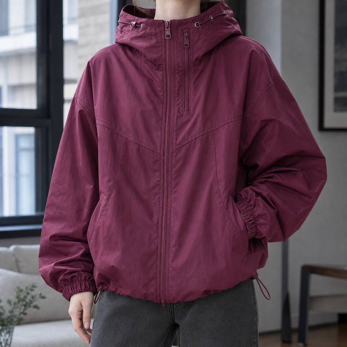 Damen Kapuzenjacke Relaxed Fit Casual mit Reißverschluss